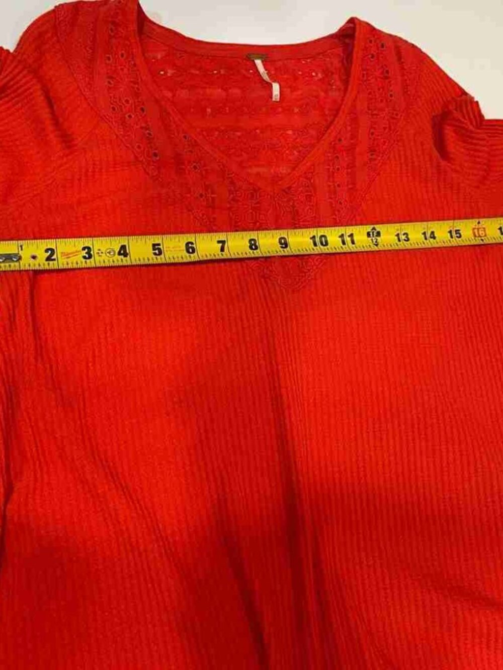Partisan Boho Red Ribbed Bell Sleeve Embroidered Blouse - XS - Picture 3 of 5
